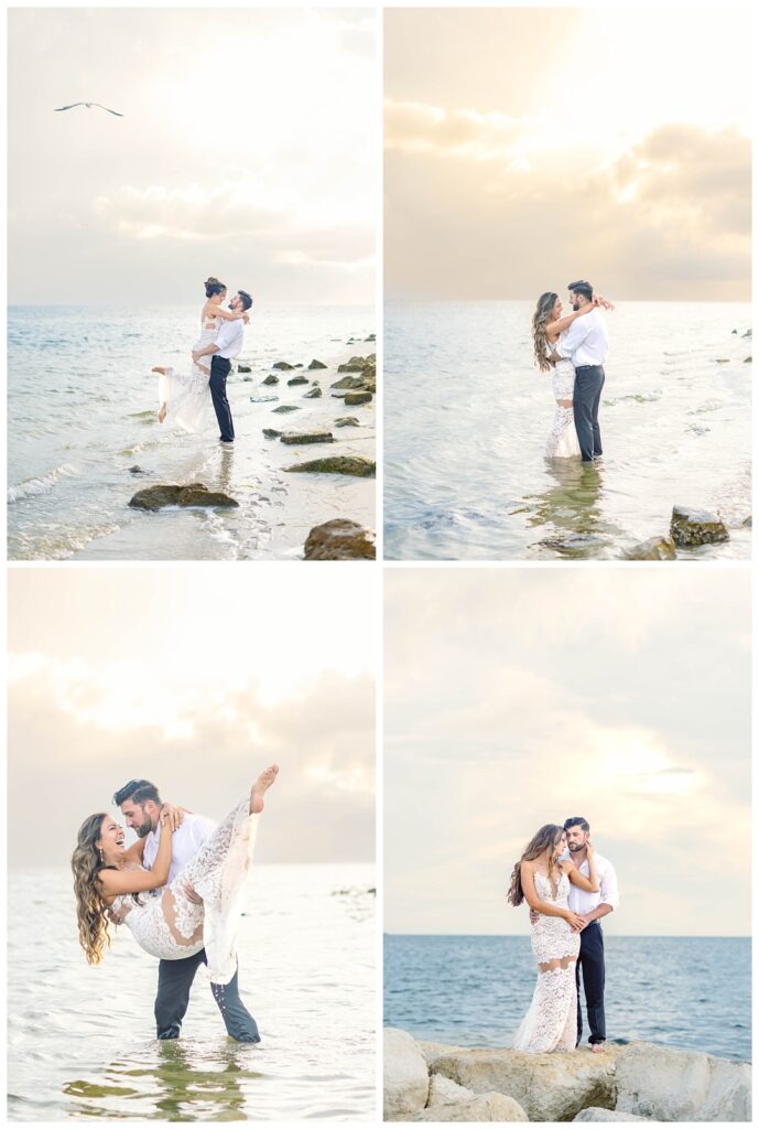 Engagement photos at Fred Howard Park, a rocky, romantic beach location close to Tampa 