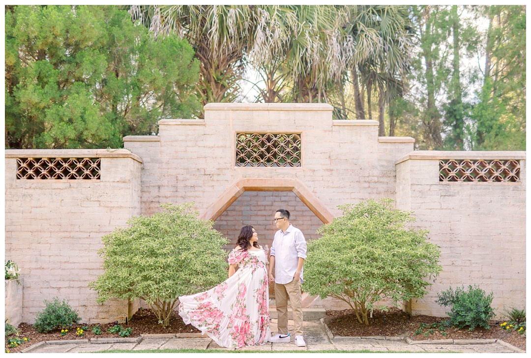 Engagement portraits in the beautiful Bok Tower Gardens, showcasing a confident, romantic couple