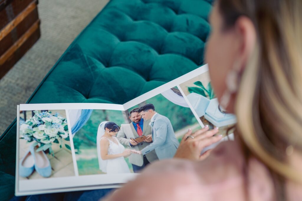 Showcasing a wedding album, by Florida Wedding photographer, Sharon Capps 