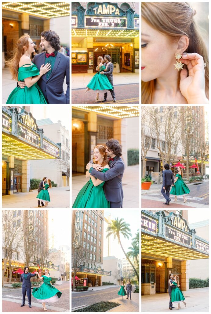 Engagement photos at Tampa Theater, a charming, vintage location in Tampa.