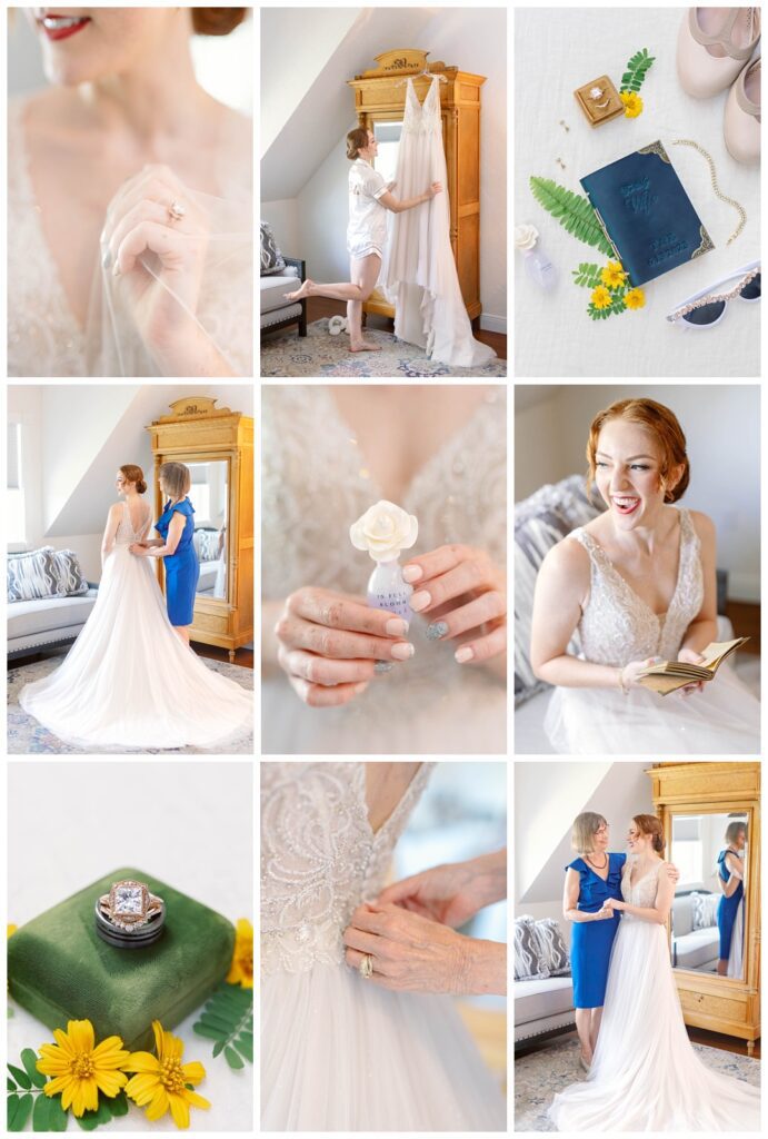 Getting ready collage of Intimate Bradenton wedding at beautiful Airbnb
