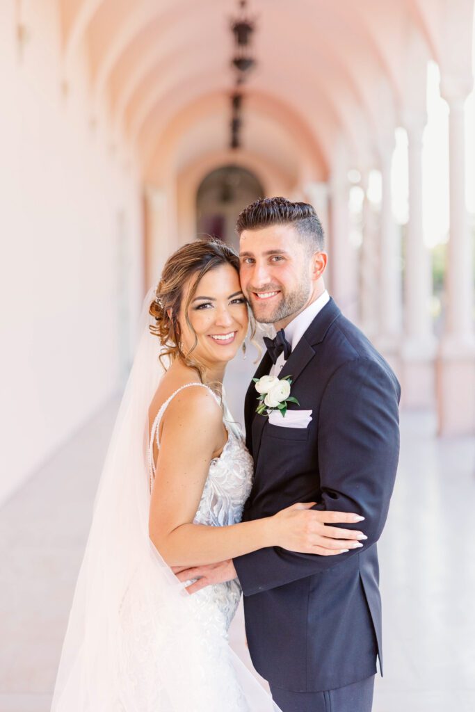 A happy couples Wedding portraits captured at the Ringling Museum in Sarasota