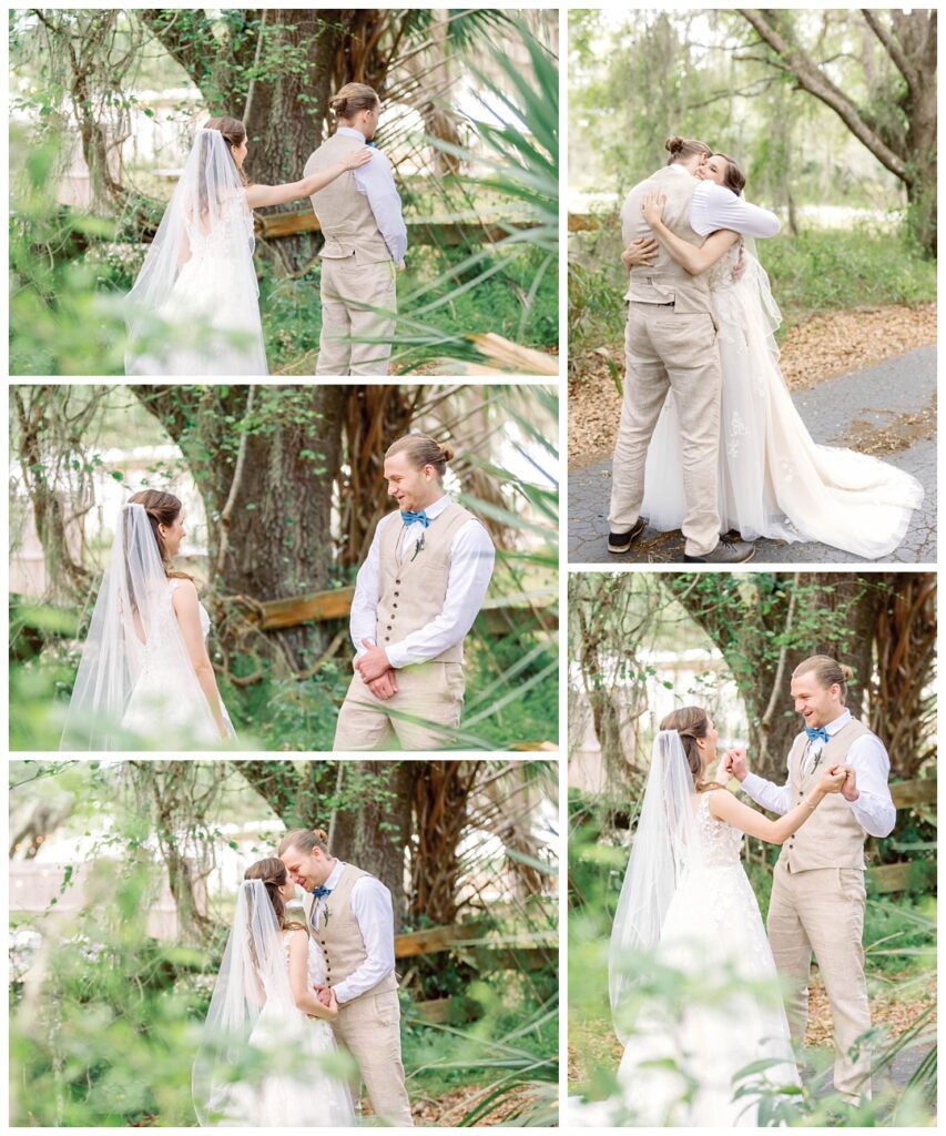Bride and Groom's joyful reactions to seeing each other for the first time on their wedding day