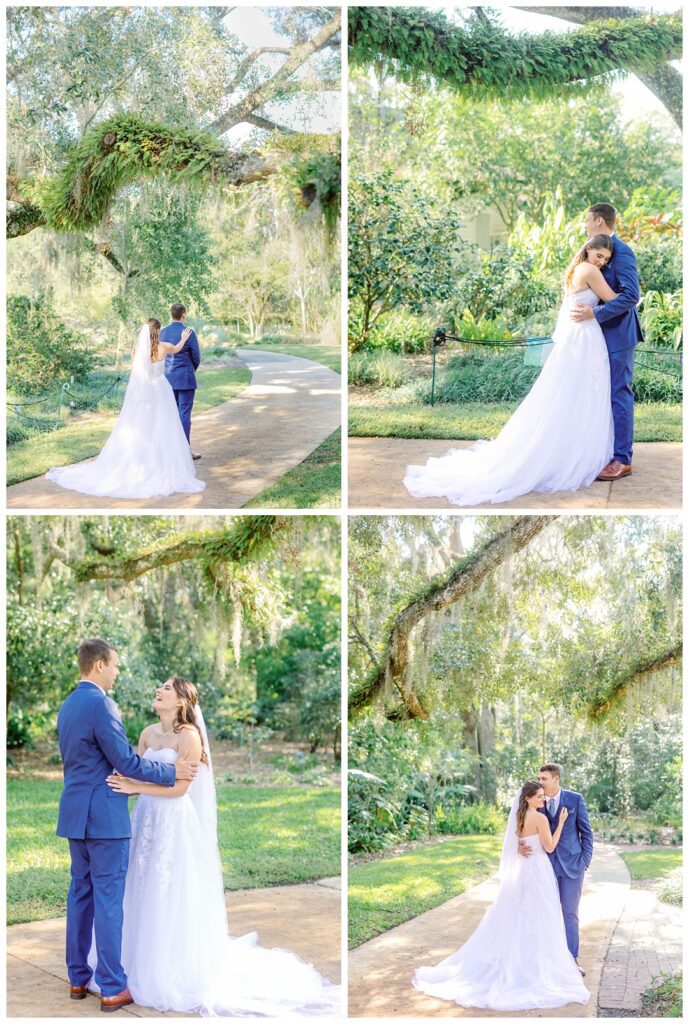 Bride and groom portraits after their first look at Leu Gardens 