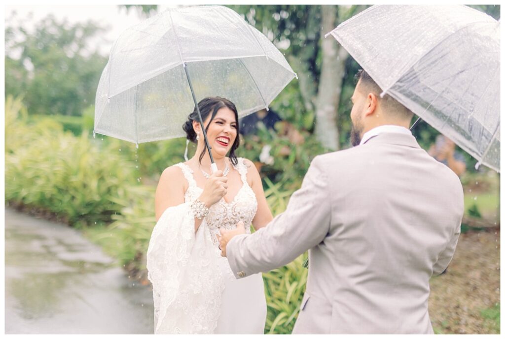 Rainy First look at the wedding venue, sunset groves in Miami, Florida